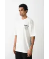 Unisex Baskılı Oversize T-Shirt - Beyaz