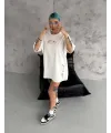 Unisex Baskılı Oversize T-Shirt - Beyaz