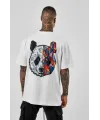 Unisex Baskılı Oversize T-Shirt - Beyaz