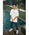 Unisex Baskılı Oversize T-Shirt - Beyaz