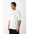 Unisex Baskılı Oversize T-Shirt - Beyaz