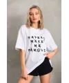 Unisex Baskılı Oversize T-Shirt - Beyaz