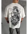 Unisex Baskılı Oversize T-Shirt - Beyaz