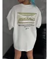 Unisex Baskılı Oversize T-Shirt - Beyaz