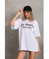 Unisex Baskılı Oversize T-Shirt - Beyaz