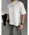Unisex Baskılı Oversize T-Shirt - Beyaz