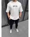 Unisex Baskılı Oversize T-Shirt - Beyaz
