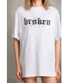 Unisex Baskılı Oversize T-Shirt - Beyaz
