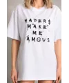 Unisex Baskılı Oversize T-Shirt - Beyaz