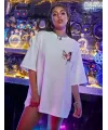 Unisex Baskılı Oversize T-Shirt - Beyaz