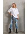 Unisex Baskılı Oversize T-Shirt - Beyaz
