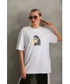 Unisex Baskılı Oversize T-Shirt - Beyaz