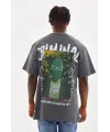Unisex Baskılı Oversize T-Shirt - Füme