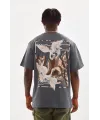 Unisex Baskılı Oversize T-Shirt - Füme