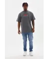 Unisex Baskılı Oversize T-Shirt - Füme