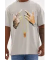 Unisex Baskılı Oversize T-Shirt - Gri