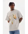 Unisex Baskılı Oversize T-Shirt - Gri