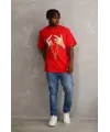 Unisex Baskılı Oversize T-Shirt - Kırmızı