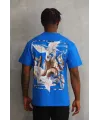 Unisex Baskılı Oversize T-Shirt - Mavi