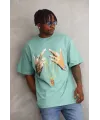 Unisex Baskılı Oversize T-Shirt - Mint Yeşili
