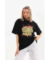 Unisex Baskılı Oversize T-Shirt - Siyah