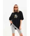 Unisex Baskılı Oversize T-Shirt - Siyah