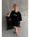 Unisex Baskılı Oversize T-Shirt - Siyah