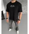Unisex Baskılı Oversize T-Shirt - Siyah