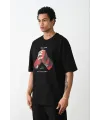 Unisex Baskılı Oversize T-Shirt - Siyah