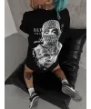 Unisex Baskılı Oversize T-Shirt - Siyah