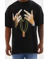 Unisex Baskılı Oversize T-Shirt - Siyah