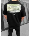 Unisex Baskılı Oversize T-Shirt - Siyah
