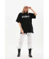 Unisex Baskılı Oversize T-Shirt - Siyah