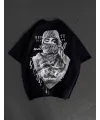 Unisex Baskılı Oversize T-Shirt - Siyah