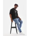 Unisex Baskılı Oversize T-Shirt - Siyah