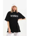 Unisex Baskılı Oversize T-Shirt - Siyah