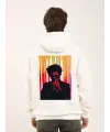 Unisex Baskılı Oversize Üç İplik Kapüşonlu Sweatshirt - Beyaz