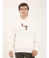 Unisex Baskılı Oversize Üç İplik Kapüşonlu Sweatshirt - Beyaz
