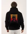 Unisex Baskılı Oversize Üç İplik Kapüşonlu Sweatshirt - Siyah
