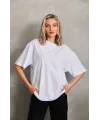 Unisex Bisiklet Yaka 20/1 Düz Oversize T-Shirt - Beyaz