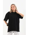 Unisex Bisiklet Yaka 20/1 Düz Oversize T-Shirt - Siyah