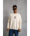 Unisex Bisiklet Yaka Baskılı Oversize Sweatshirt - Beyaz