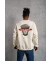 Unisex Bisiklet Yaka Baskılı Oversize Sweatshirt - Beyaz