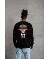 Unisex Bisiklet Yaka Baskılı Oversize Sweatshirt - Siyah