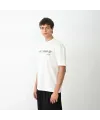 Unisex Bisiklet Yaka Baskılı Oversize T-Shirt - Beyaz