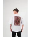 Unisex Bisiklet Yaka Baskılı Oversize T-Shirt - Beyaz