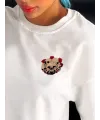 Unisex Bisiklet Yaka Baskılı Oversize T-Shirt - Beyaz