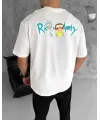 Unisex Bisiklet Yaka Baskılı Oversize T-Shirt - Beyaz
