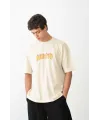 Unisex Bisiklet Yaka Baskılı Oversize T-Shirt - Beyaz
