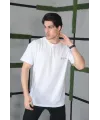 Unisex Bisiklet Yaka Baskılı Oversize T-Shirt - Beyaz